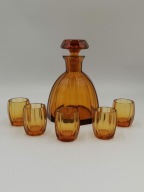 KRYSZTAŁOWA KARAFKA BURSZTYNOWA ART DECO Z KIELISZKAMI