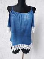 Bluzeczka jeansowa z koronką w roz M/L.