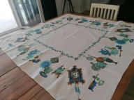 LNIANY RUSTYKALNY OBRUS ZEGAR Z KUKUŁKĄ KABARET ZASTAWA 128 x 128