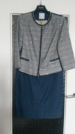 Patrizia Aryton nowoczesny kostium tweed jeans żakiet + 2 spódnice