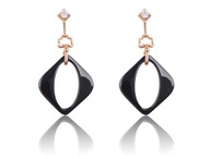 KOLCZYKI WISZACE 14KGP Z CZARNA CERAMIKA,CYRKONIA