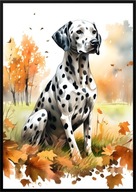 A2 59,4x42 PLAKAT OBRAZ PIES DALMATYŃCZYK, JESIEŃ AKWARELA