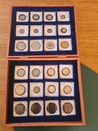 Stare monety srebrne i okolicznościowe z USA, KANADA, W. BRYTANIA w kasetce