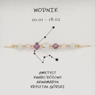 Bransoletka Znak Zodiaku WODNIK Ametyst, Kwarc różowy, Akwamaryn