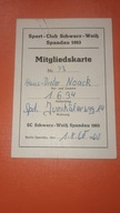 Karta członkowska klubu Sport-Club Schwarz-Weiß Spandau 1953 Berlin Zach.