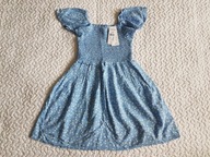 Piękna sukienka niebieska w kwiatki nowa roz 128