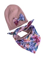 KOMPLET DZIECIĘCY DLA DZIEWCZYNKI WIOSENNY PRĄŻEK CZAPKA I CHUSTA 5 -12 LAT