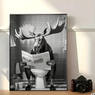 Gotowy Plakat Obraz na płótnie z łosiem czarnobiały WC łazienka 30x40 A3