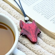 Wisiorek handmade głowa lisa drewno bukowe skóra 50cm damski