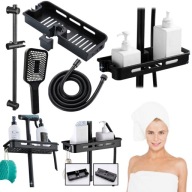 ZESTAW DRĄŻEK PRYSZNICOWY REGULOWANY Z UCHWYTEM PÓŁKĄ SŁUCHAWKĄ WĘŻEM CZERŃ