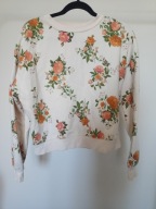 bluza m 38 beż krem zieleń koral wzorek kwiatki bez kaptur