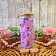 Kubek szklanka z bambusową pokrywką i słomką 500 ml handmade prezent tęcza