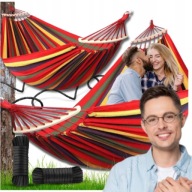 HAMAK OGRODOWY DWUOSOBOWY XXL 270X155 PAŁĄKI TORBA + SZNURY MOCUJĄCE