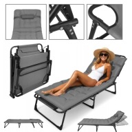 LEŻAK OGRODOWY SKŁADANY LEŻANKA FOTEL PLAŻOWY Z KIESZONKĄ I PODUSZKĄ SZARY