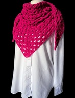 WEŁNIANA MIĘKKA CIEPŁA CHUSTA SZAL NA SZYDEŁKU RĘKODZIEŁO_KOLOR FUKSJOWY