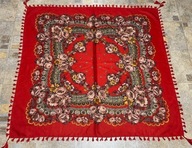 CHUSTKA SZAL DUŻA CIEPŁA CZERWONA CHUSTA W KWIATY FRĘDZLE LUDOWA FOLK