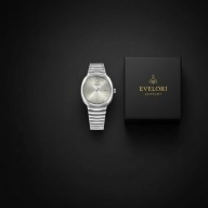 Elegancki Zegarek Męski TOMI Srebrny STAL Datownik Box