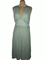 TURKUSOWO BEŻOWA SUKIENKA WYTŁACZANE WZORY 40 L