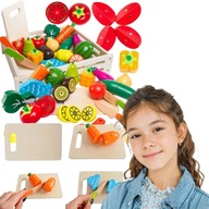 DREWNIANE OWOCE I WARZYWA DO KROJENIA NA RZEP ZABAWKA DLA DZIECI ZESTAW XXL