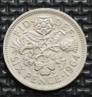 *WIELKA BRYTANIA [0841] *SIX 6 PENCE 1964 *Elizabeth II, Róża Tudorów, oset