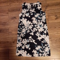 Sukienka M&S Collection 12/40 ciemnoniebieska w białe kwiaty wiskoza/len