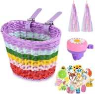 KOSZYK ROWEROWY PLECIONY DLA DZIECI ZESTAW DZWONECZEK 2 WSTĄŻKI 30 NAKLEJEK