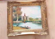 DOM W LIKWIDACJI OBRAZ OLEJNY Z PRZEDSTAWIENIAMI KRAJOBRAZOWYMI