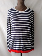 Sweter wiskozowy, biały w czarne paski - M