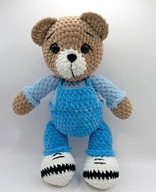 Miś w ogrodniczkach i bluzce 30 cm szydełko - NA ZAMÓWIENIE