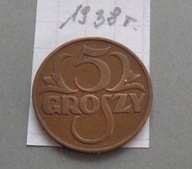 5 groszy z 1938 roku , II RP , BARDZO ŁADNE