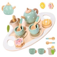 DREWNIANY SERWIS DLA DZIECI DO HERBATY KAWY ZESTAW KAWOWY FILIŻANKI ZASTAWA