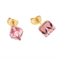 62735 Kolczyki 18K pozłacane 8 MM ROSE CUBE CRYSTAL Swarovski