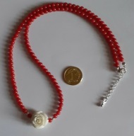 Retro*czerwony koral 3mm, różyczka z białego korala, srebro925