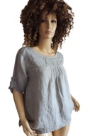 WŁOSKA BLUZKA LNIANA swobodny fason z haftem rękaw podpinany 38/40