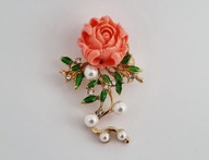 PIĘKNA POZŁACANA BROSZKA EMALIA CYRKONIE PERŁY