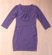 krótka sukienka mini dzianina rękaw 3/4 fiolet S 36