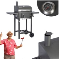 GRILL WĘGLOWY DUŻY OGRODOWY ŻELIWNY RUSZT KOMIN POPIELNIK TERMOMETR SOLIDNY