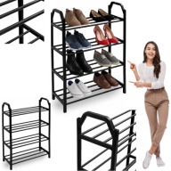SZAFKA NA BUTY ORGANIZER LOFT CZARNA 4 POZIOMY REGAŁ STOJAK PÓŁKA METALOWA