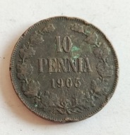 moneta Finlandia pod okupacją 10 pennia 19056 car Mikołaj II (3)