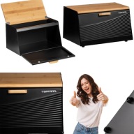 CHLEBAK DUŻY METALOWY CZARNY Z DESKĄ BAMUSOWĄ POJEMNIK NA CHLEB TOPFANN
