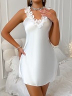 piżama damska koszula nocna sukienka gładka vintage modna biała falbany