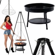 GRILL WĘGLOWY OGRODOWY TRÓJNÓG PALENISKO OGRODOWE DUŻE Z RUSZTEM