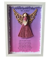 Makrama personalizowana aniołek w ramce pamiątka urodzin prezent na 30, 40