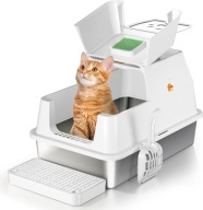 Kuweta dla kota ze stali nierdzewnej z wargą, duża, zamknięta