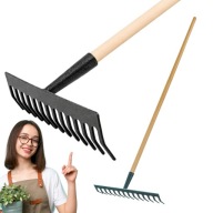 GRABIE OGRODOWE DO TRAWY LIŚCI METAL SOLIDNE 14 ZĘBÓW WYTRZYMAŁE TRZONEK