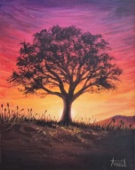 Obraz ręcznie malowany - "Samotne drzewo" 30 x 24 - dekoracja ścienna