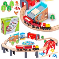 DREWNIANA KOLEJKA KINDERPLAY TOR POCIĄG WAGONY MOST TARTAK + ŁOWIENIE RYBEK