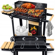 GRILL OGRODOWY DUŻY SMART ROŻEN PÓŁKI NA KÓŁKACH WĘGLOWY MOCNY STALOWY 6w1
