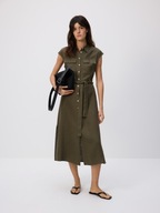 RESERVED PREMIUM sukienka szmizjerka z lnu 100% len zielona M