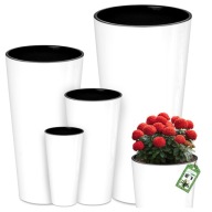 ZESTAW 4x DONICZKI BIAŁE POŁYSK DONICE OGRODOWE KWIETNIK NA BALKON + WKŁADY